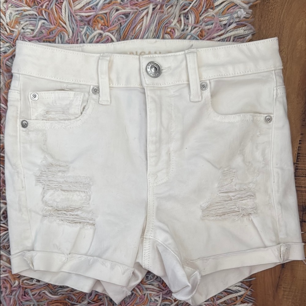 American Eagle Outfitters White Distressed Jean Shorts